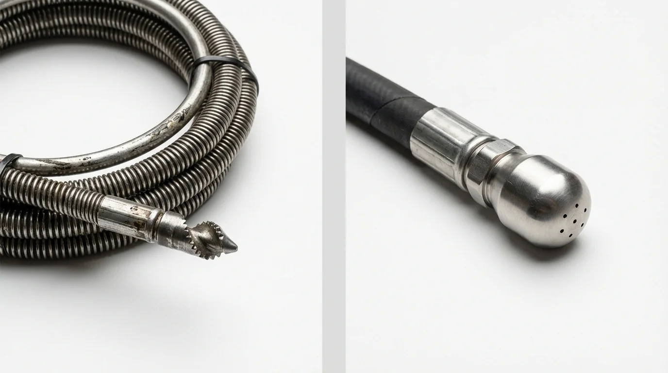 Drain snake cable and hydro jetting nozzle used for drain cleaning in Perth Amboy, NJ