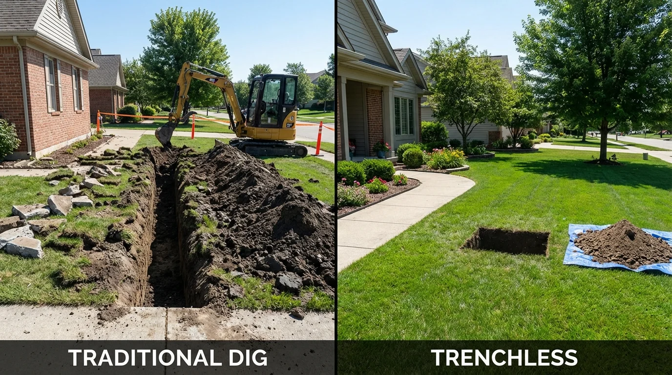 Trenchless sewer repair with minimal yard damage versus traditional excavation in Perth Amboy, NJ